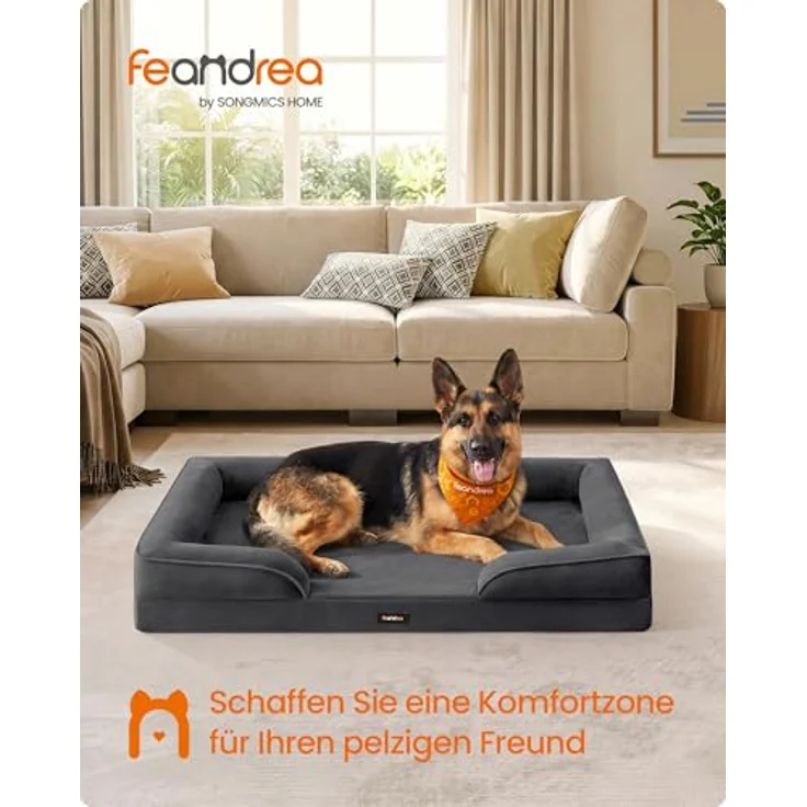 Feandrea Orthopädisches Hundebett PGW325GN01, XXXL mit erhöhtem Rand, Noppenschaumstoff, abnehmbarer waschbarer Bezug, rutschfest, schiefergrau, 122 x 85 x 17 cm – Bild 2