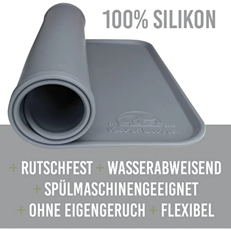 KaraLuna© Basic Silikon Unterlage 60x40 cm, grau I rutschfest und wasserundurchlässig I Futtermatte für Hunde und Katzen – Bild 2