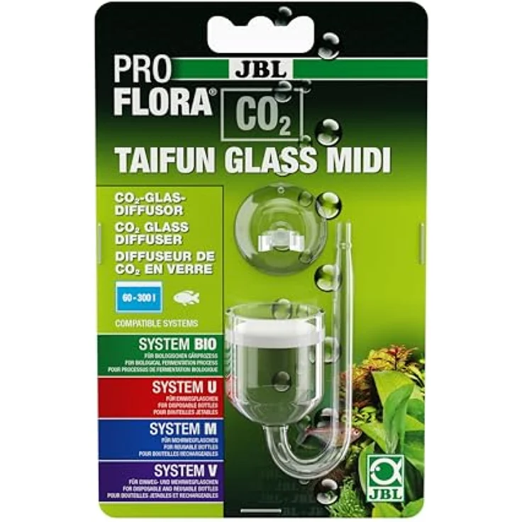 JBL PROFLORA CO2 Taifun Glass MIDI, Glas-Diffusor für Aquarien bis 300 l mit Spezial-Keramik für feine CO2-Bläschen – Bild 2