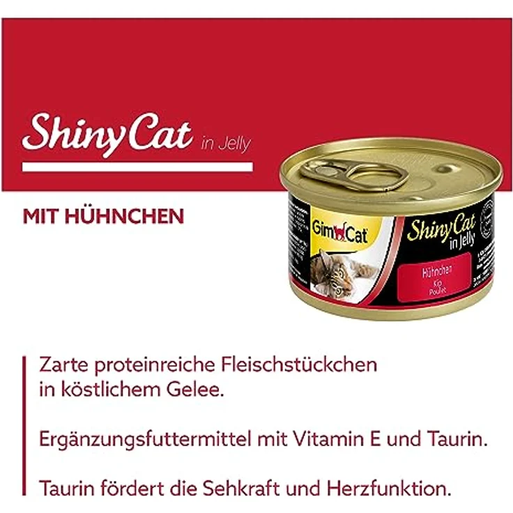 GimCat ShinyCat in Jelly Hühnchen, Nassfutter mit 38,6 % Fleischanteil und Taurin, 24 Dosen à 70 g – Bild 2