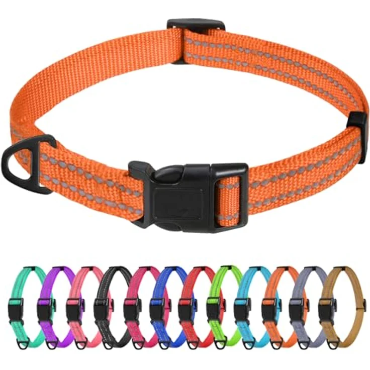 TagME Nylon Hundehalsband, Verstellbares Reflektierendes Hundehalsband mit Sicherheitsverschluss für EXTRA Kleine Hunde, Orange, 1.5cm Breite – Bild 1