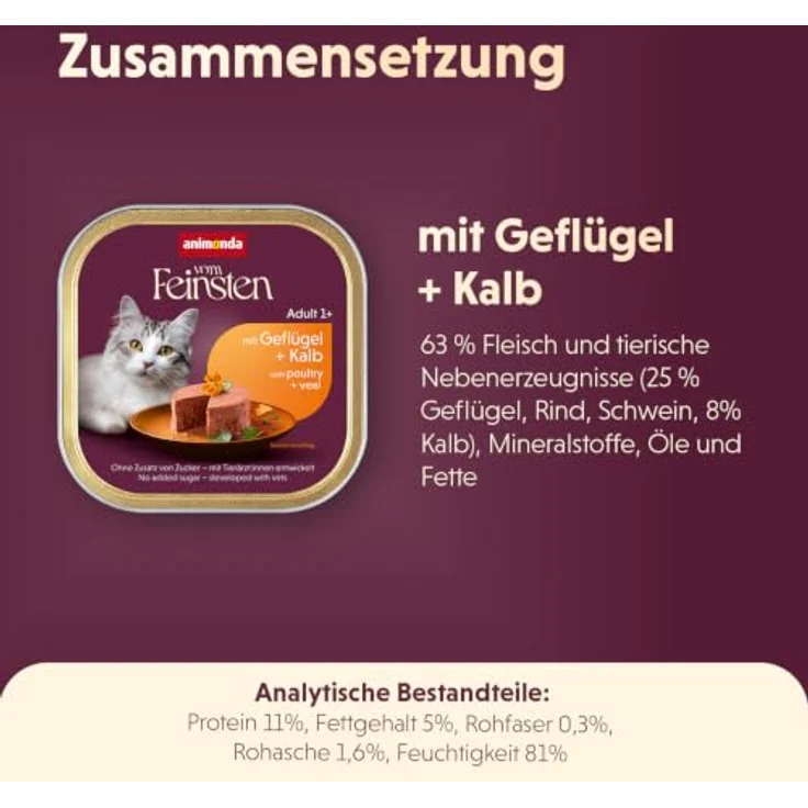 animonda vom Feinsten Adult Nassfutter mit Geflügel & Kalb, 32x100g, ohne Konservierungsmittel für anspruchsvolle Katzen – Bild 5