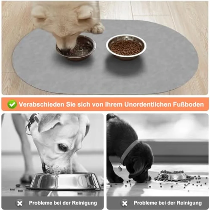 HAOLESHITE Napfunterlage für Hunde und Katzen, saugfähige und rutschfeste Futtermatte in Hell Grau, 43 x 70 cm – Bild 5
