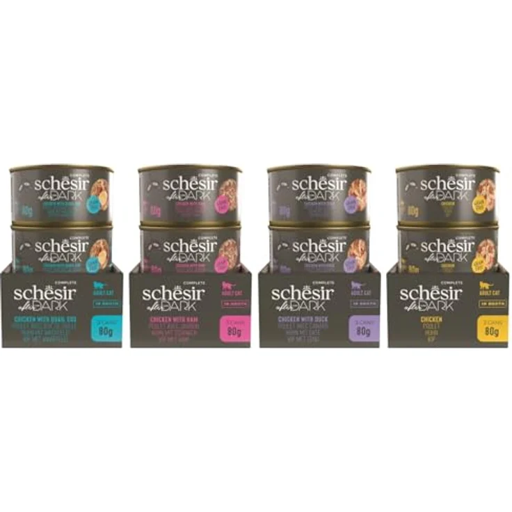 Schesir After Dark, Variety Pack, komplettes Katzen-Nassfutter, 12 Dosen x 80 g, proteinreich mit Huhn und Ente, reich an Flüssigkeit – Bild 2