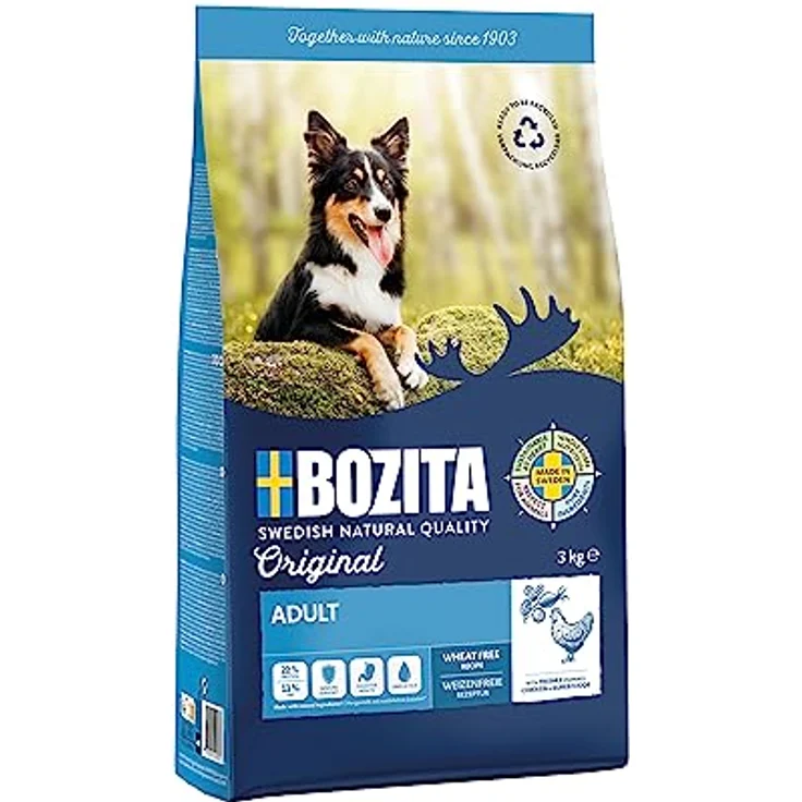 Bozita Hundefutter Original Adult Huhn, 3 kg weizenfreies Trockenfutter für Hunde mit normalem Aktivitätsniveau, ausgewogene Ernährung für gesunde und vitale erwachsene Hunde – Bild 1