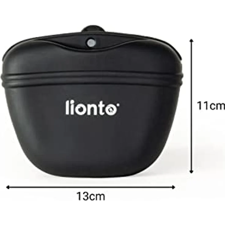 lionto Futterbeutel 2-er Set, Leckerlitasche aus lebensmittelechtem Silikon, 13x5x11 cm, wasserabweisend mit Magnetverschluss & Befestigungsclip, schwarz & grau – Bild 5
