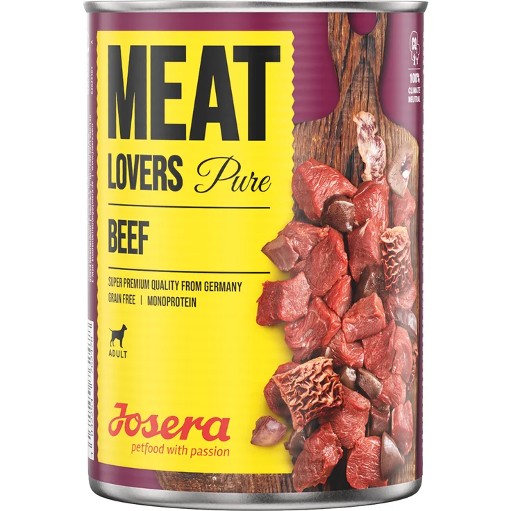 Josera Meatlovers Pure, Sparpaket 12 x 800 g, Nassfutter für Hunde mit Rind, getreide- und zuckerfrei, Single Animal Protein
