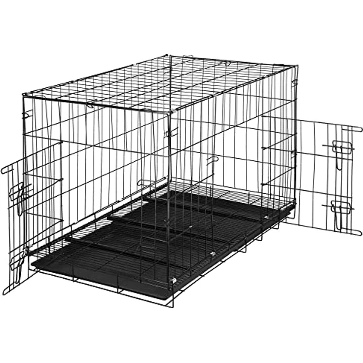 SPRINGOS Gitterkäfig Indoor-Kennel, Metallkäfig mit 2 Türen und 2 Kunststoff-Bodenwannen, 100 x 70 x 60 cm – Bild 5