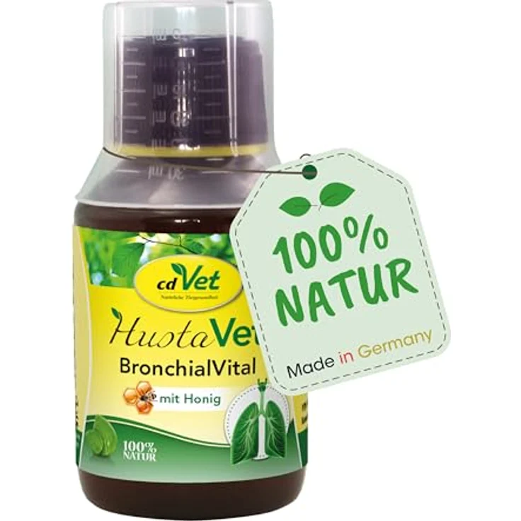 cdVet BronchialVital 100 ml, Flüssiges Ergänzungsfuttermittel zur Unterstützung der Atemwege und Immunabwehr für Hunde und Katzen, 81,7 % natürliche Inhaltsstoffe aus kontrolliertem biologischen Anbau – Bild 2
