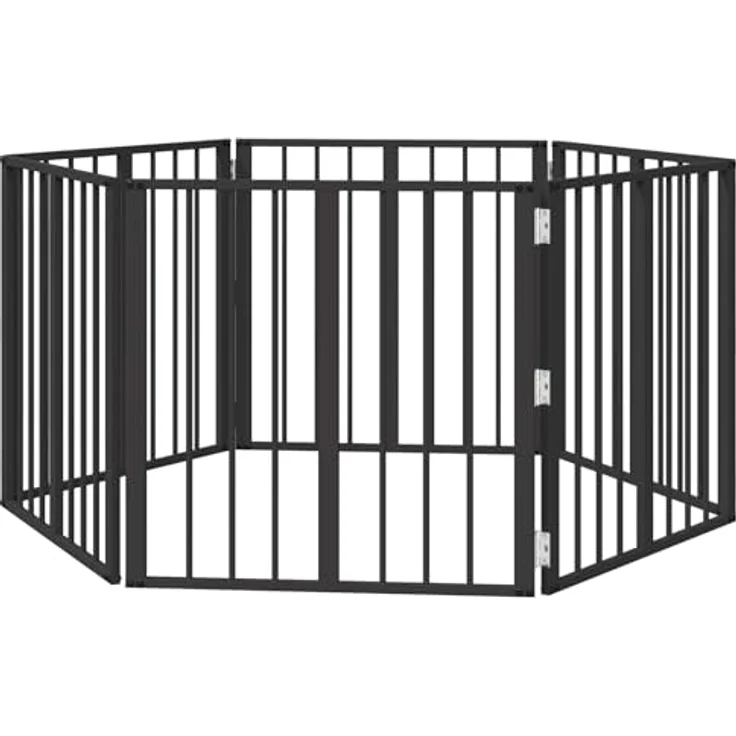 vidaXL Hundegitter 6 Stück, Schwarz, 60 x 60 cm, Verzinkter Stahl, Verstellbarer Indoor Pen für Hunde, Modulare Haustier-Barriere – Bild 1