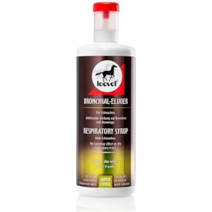 Leovet Bronchial-Elixier, 1 l Ergänzungsfuttermittel für Pferde, Unterstützung der Atemwegsfunktion mit Thymian, Fenchel und Anis