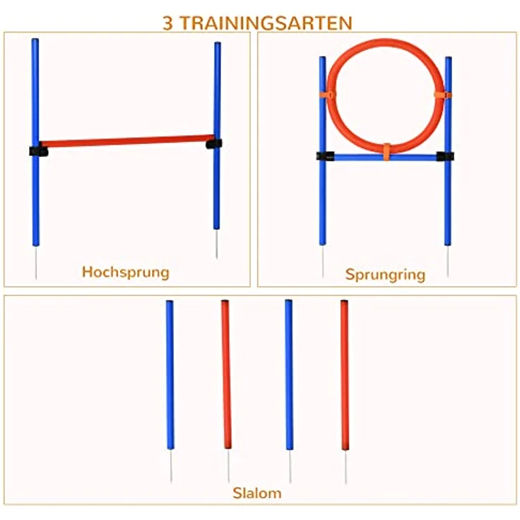 PawHut Agility-Übungs-Set, Slalom-Hürden-Sprungring 3 in 1 für Hundesport, flexibel höhenverstellbar, PE Blau-Rot, inkl. Tragetasche – Bild 3