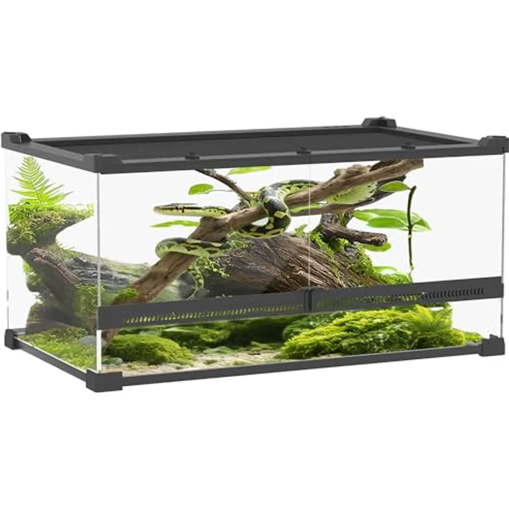 PawHut Terrarium mit Frontbelüftung, ausbruchsicherem Drehverschluss, 360°-Rundumsicht, schwarz, 50L x 30B x 25H cm – Bild 1