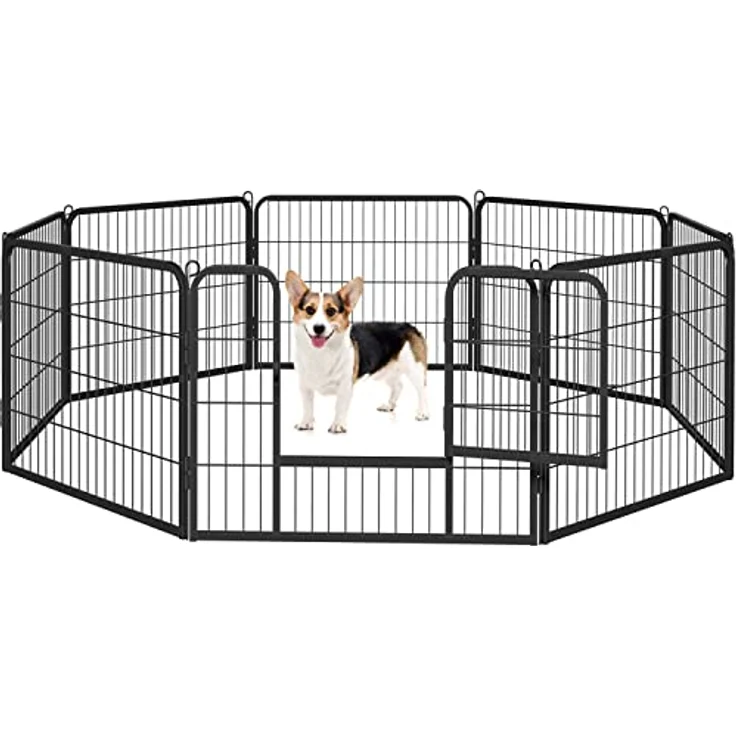 Yaheetech 8-TLG Welpenlaufstall Freilaufgehege mit Tür, witterungsbeständige Metallkonstruktion, freistehendes Design, für Hunde/Kaninchen, je 80 cm x 60 cm – Bild 1