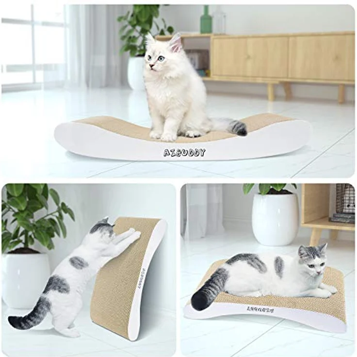 Aibuddy Kurvenkratzmatte Katzenkratzer, wendbar aus hochwertigem Karton, Lounge-Bett mit Bio-Katzenminze [44 x 25 x 7 cm, umweltfreundlich, langlebig] – Bild 2