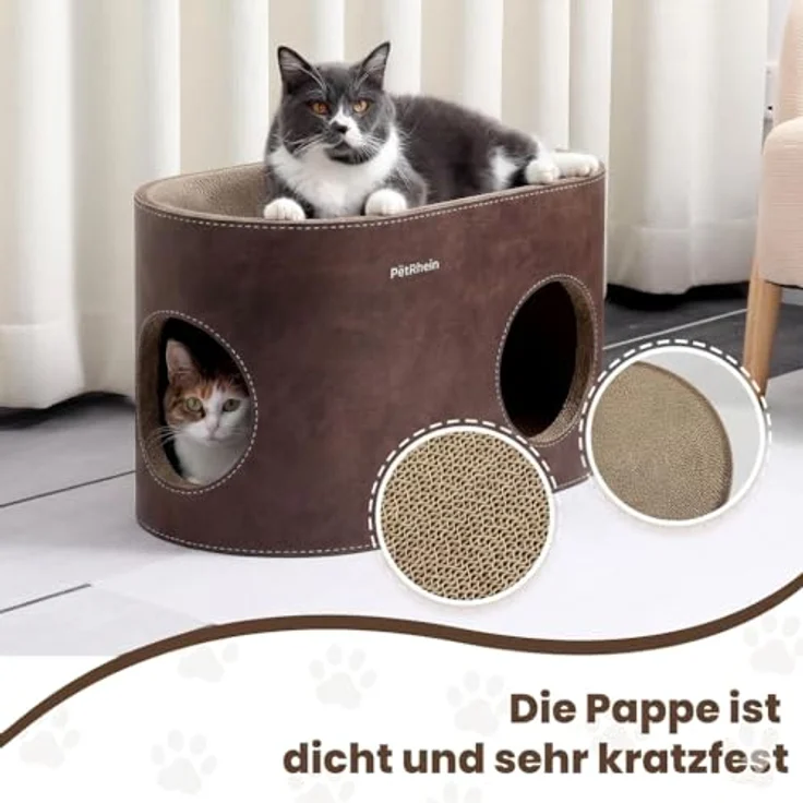 PetRhein 3-in-1 Kratzbrett für Katzen, multifunktionale Katzenhöhle mit hoher Stabilität, Weiß/Beige – Bild 4