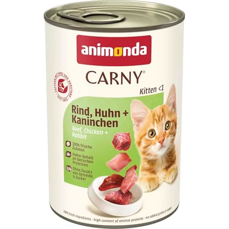 animonda Carny Kitten Nassfutter, Rind, Huhn + Kaninchen, 12x400g, ausgewogene Ernährung für wachsende Katzen – Bild 1