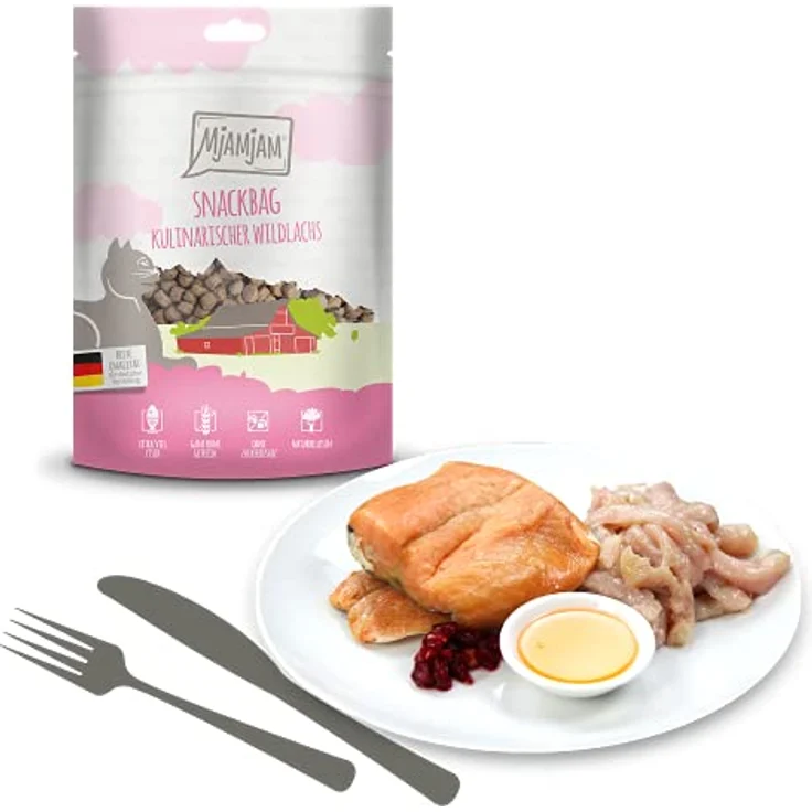 MjAMjAM Snackbag 125g Wildlachs-Würfel, Ergänzungsfuttermittel für Katzen, vielseitig einsetzbar – Bild 2