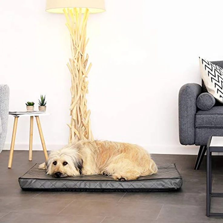 lionto Hundematte orthopädisch mit Memory-Schaumstoff, 100x70 cm, gelenkschonendes Hundekissen aus pflegeleichtem Lederimitat, graue Liegematte mit abnehmbarem Bezug und Anti-Rutsch-Belag – Bild 2