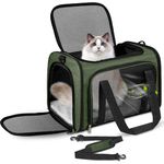 TOFFCAEA Faltbare Transporttasche für Katze und Hund, tragbare Hundetransportbox bis 5kg, grün, L 43 x B 28 x H 28 cm, atmungsaktiv und mit Sicherheitsgurten
