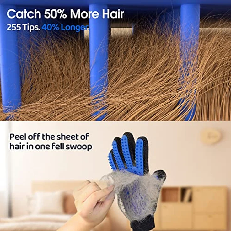 DELOMO Haustierpflege-Handschuhe 1 Paar (Blau) – Fellpflegehandschuh mit 255 Silikonspitzen, 5-Finger Design für Hunde & Katzen, waschbar, ideal für Baden und Massage – Bild 2