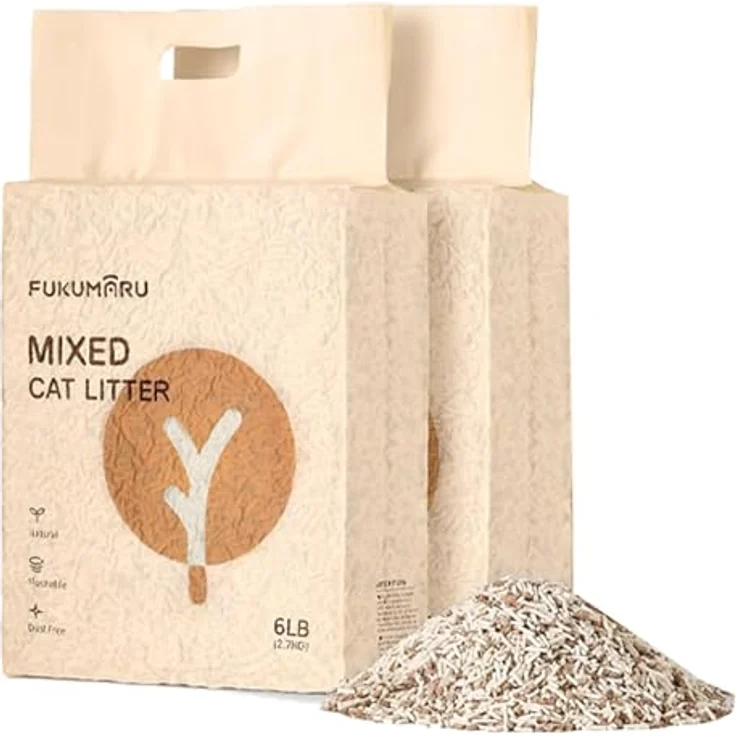 FUKUMARU Tofu Katzenstreu 5.4 kg, Klumpstreu aus Apfelholzpellets, staubfrei, Geruchskontrolle, deutlich weniger Rückstände, spülbar in der Toilette – Bild 1