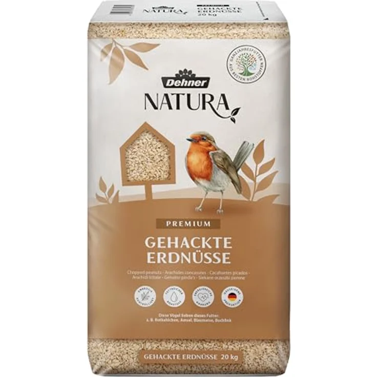 Dehner Natura Premium Wildvogelfutter, gehackte Erdnüsse schalenfrei, proteinreiches Ganzjahresfutter für Wildvögel, 20 kg – Bild 1