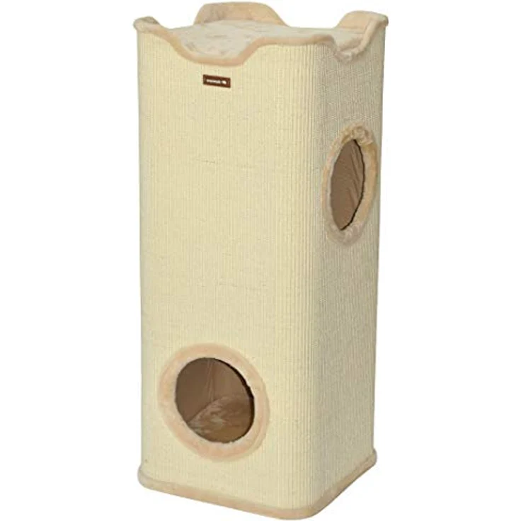 nanook Kratztonne Kratzbaum Square, XXL Höhe 100 cm, robust mit 2 Höhlen und herausnehmbaren Kissen - beige – Bild 2