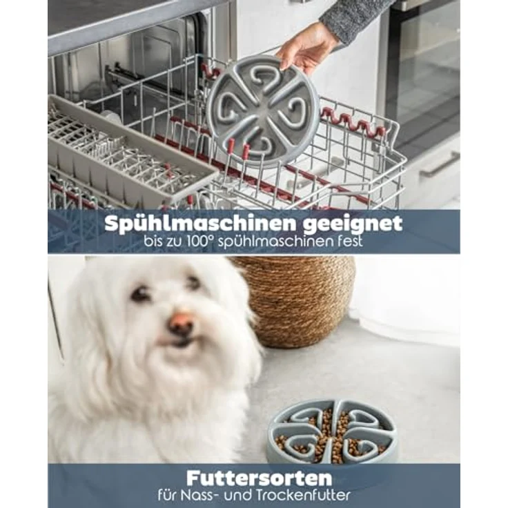 lionto Anti Schling Napf für Hunde & Katzen, Ø 20 cm, rutschfester, spülmaschinenfester Hundenapf aus lebensmittelechtem Kunststoff, hellgrau – Bild 4