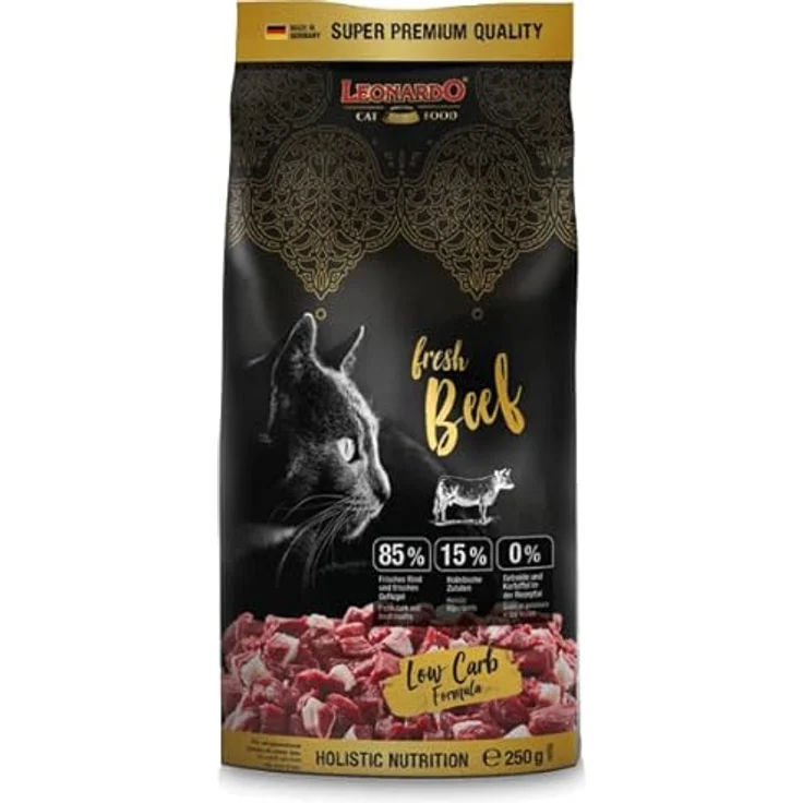 Leonardo Fresh Beef & Poultry Low Carb Formula, Alleinfuttermittel für ausgewachsene Katzen, Doppelpack 2 x 250 g, unterstützt pH-Wert-Optimierung und Plaque-Reduktion – Bild 2