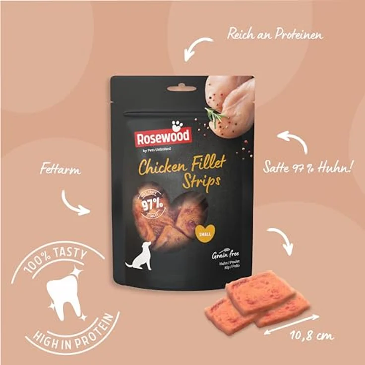 Rosewood Chicken Fillet Strips Small, Weicher Hundesnack mit 97% Huhn, proteinreich, fettarm, ohne Getreide, 150 g – Bild 3