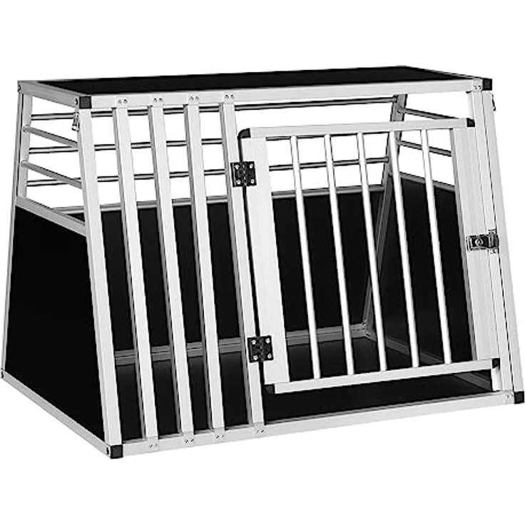 EUGAD Hundebox Auto Kofferraum, Aluminium Hundetransportbox für große mittlere Hunde, trapezförmig 92x65x66 cm mit Sicherheitsverschluss, leicht und stabil, für Zuhause und unterwegs – Bild 1