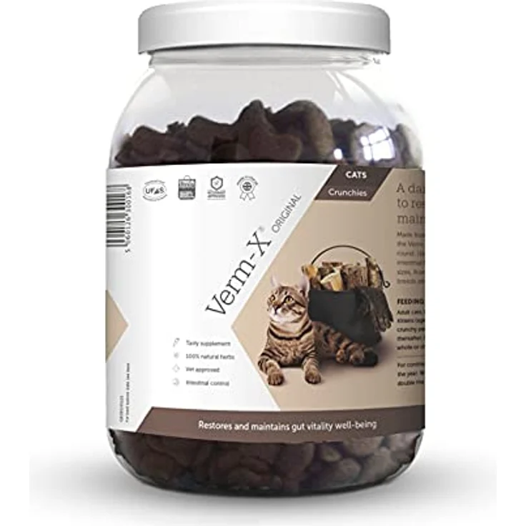 Verm-X Herbal Crunchies für Katzen, 1 kg Tub, 100% natürlich, für gesunde Verdauung, unisex, klar – Bild 1