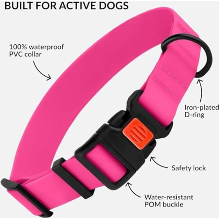 CollarDirect Wasserdichtes Hundehalsband, Verstellbar aus Silikon & Kunststoff, Geruchsresistent, Sicherheitsverschluss, Rosa, Größe S (25-33 cm) – Bild 2