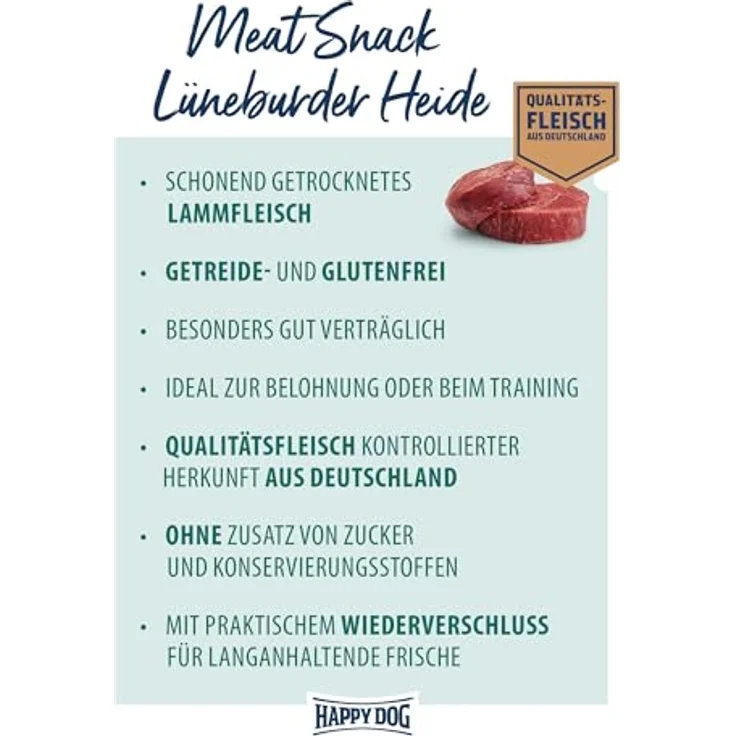 Happy Dog 60700 Meat Snack Lüneburger Heide, getreidefreies Lammfleisch-Leckerli für sensible Hunde, 75 g Inhalt – Bild 2