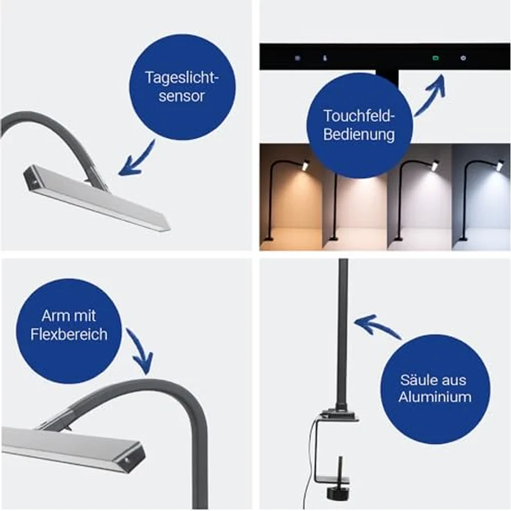 MAUL MAULgate Monitor Lampe LED, dimmbar mit Tageslichtsensor, 90x8x8 cm, schwarz, automatische Abschaltung, 3.000-6.500 K, Klemmfuß – Bild 4