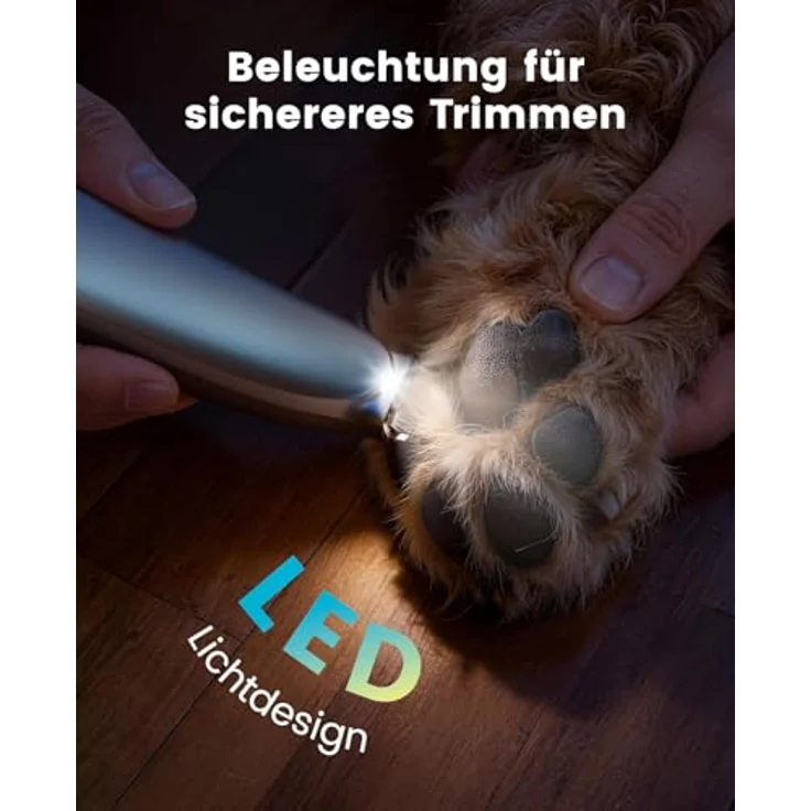 oneisall Pfotentrimmer für Hunde und Katzen mit LED-Licht, kabellos, ultraleise (unter 40 dB), ergonomisches Design, 2 Geschwindigkeitsstufen – Bild 5