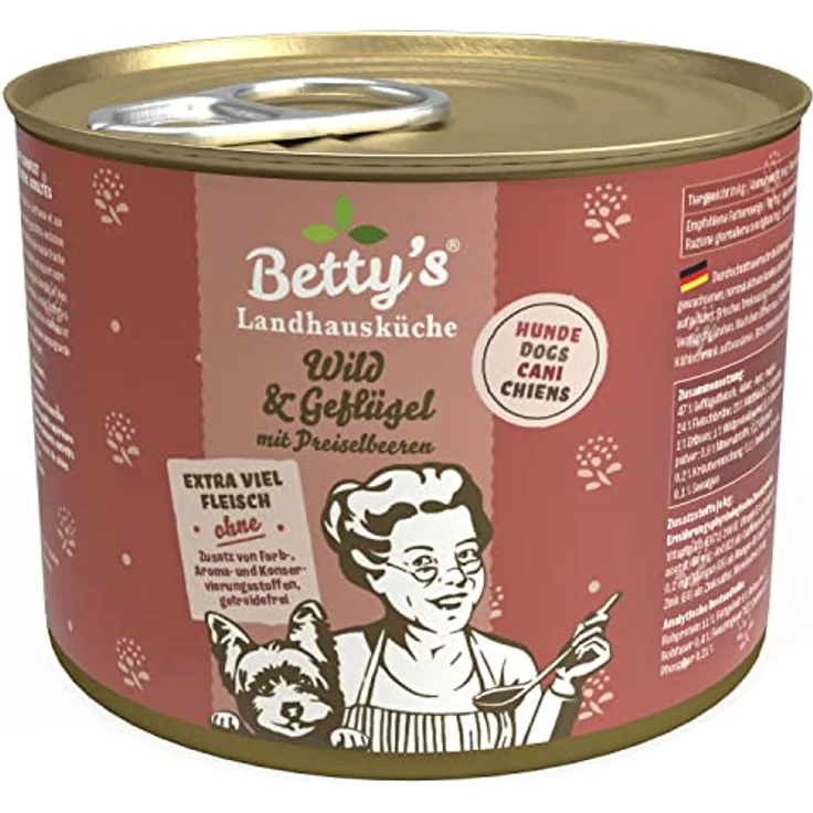 Boswelia Betty's Landhausküche Hund Geflügel & Wild mit Preiselbeeren, 6 x 200 g, hohe Bioverfügbarkeit für alle Hunderassen – Bild 2