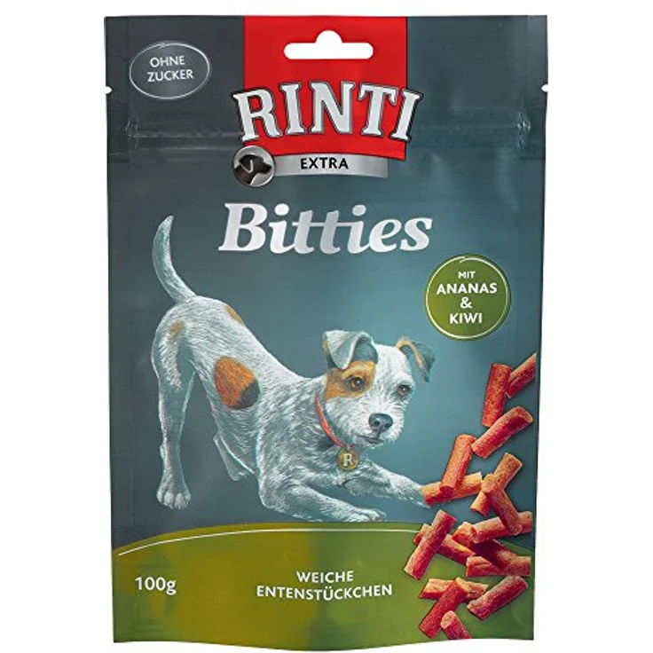 Rinti Bitties, Ente+Ananas+Kiwi, schonend luftgetrockneter Hundesnack aus 80% frischem Entenfilet – Bild 1