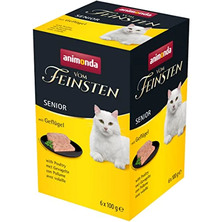 animonda vom Feinsten Senior Katzenfutter nass mit Geflügel, 6 x 100g, ohne Getreide und Zucker, mit frischen, fleischigen Zutaten für Katzen ab 7 Jahren