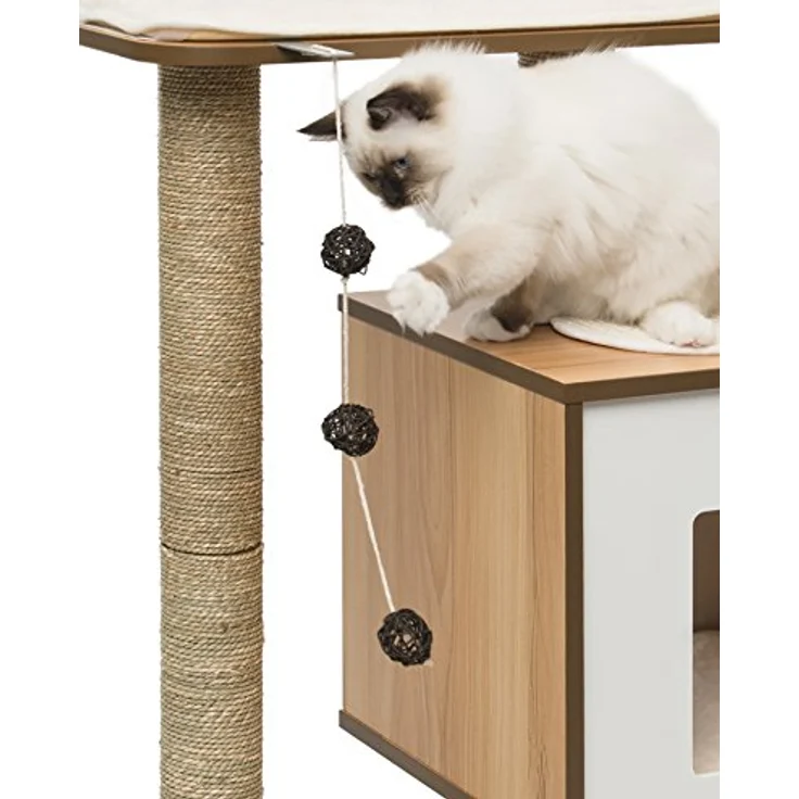Hagen VP Katzenmöbel V-Base, Kratzbaum in Walnuss mit Kubus-Höhle und Memo-Foam-Kissen, 2 Ebenen – Bild 3
