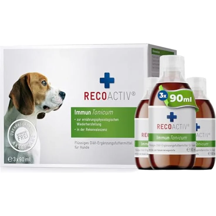 RECOACTIV Immun Tonicum für Hunde, 3 x 90 ml, Diät-Ergänzungsfuttermittel zur Immununterstützung und appetitanregend, natürliche Inhaltsstoffe ohne Getreide und Zucker – Bild 1