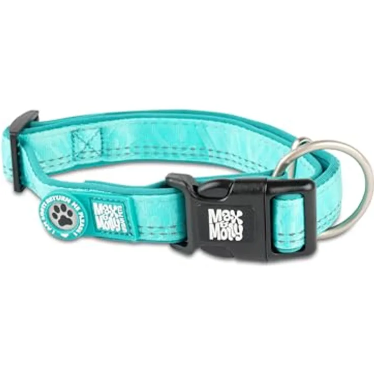 Max & Molly Hundehalsband Matrix 2.0 Türkis/S, gepolstert & reflektierend mit Gotcha! Smart ID Sicherheitsanhänger – Komfort und Sicherheit für deinen Hund