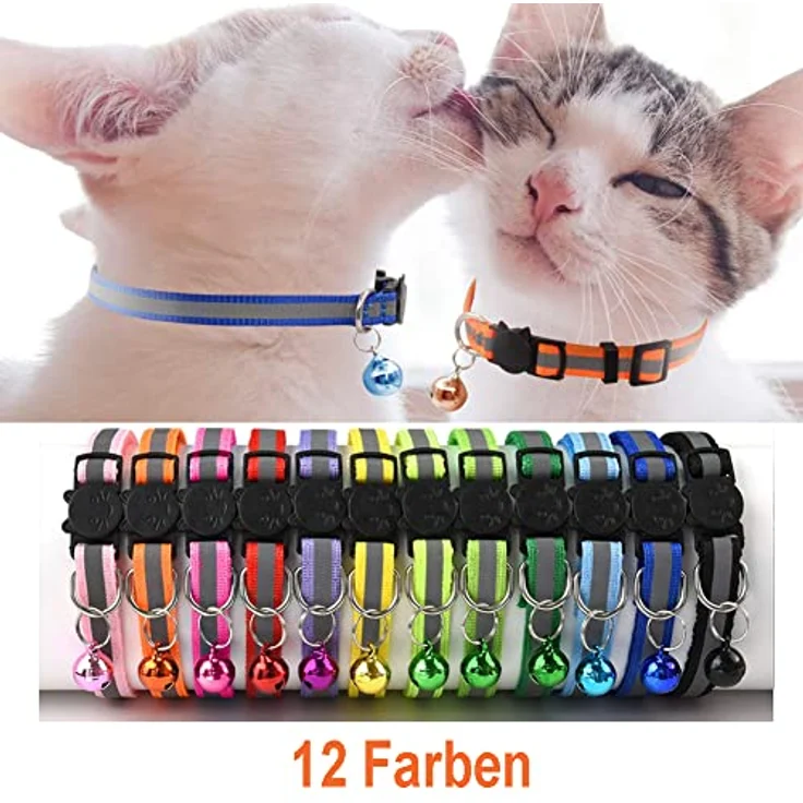 GingerUPer 12PCS Katzenhalsband mit Glöckchen, reflektierend, verstellbar 20–34 cm, Sicherheitsverschluss, 12 Farben – Bild 3