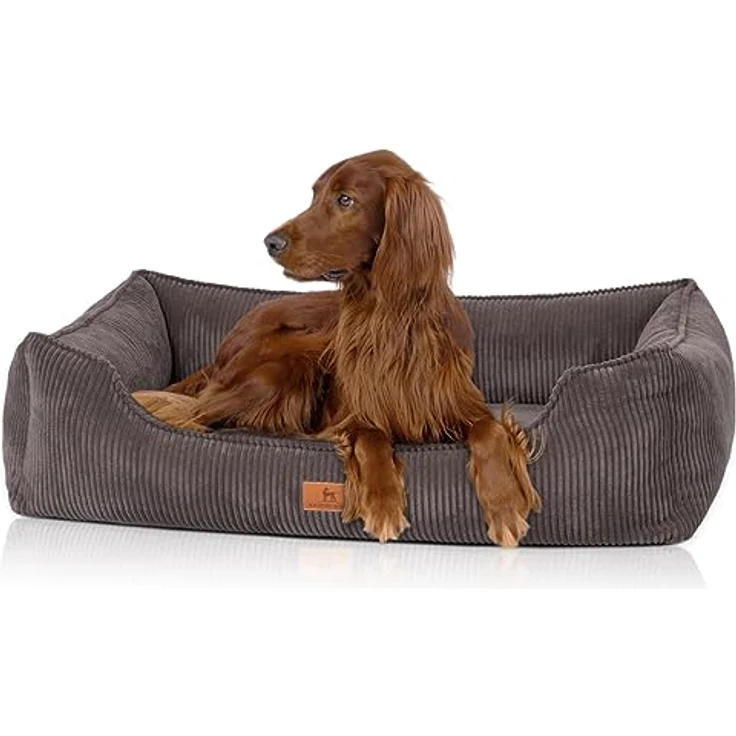 Knuffelwuff Orthopädisches Hundebett Nunavut, Cord mit Handwebcharakter, 70 x 50 cm, braungrau, abnehmbarer und waschbarer Bezug, für große, mittelgroße und kleine Hunde – Bild 1
