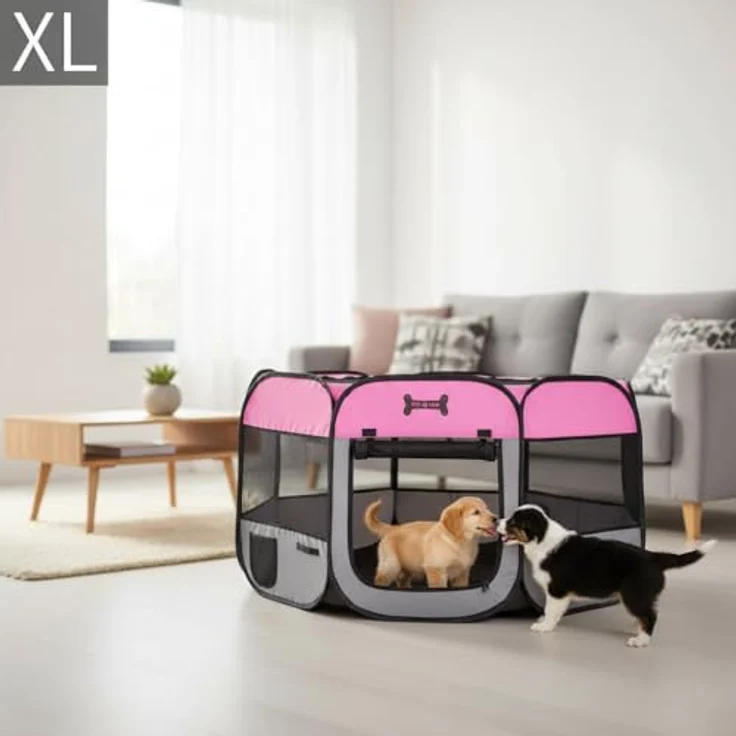 Mucola Pop-Up Welpenlaufstall 125x125x64 cm, Faltbarer Hundeauslauf aus wasserdichtem 600D Oxford mit Netzabdeckung und Tragetasche, leicht und mobil für drinnen & draußen – Bild 2