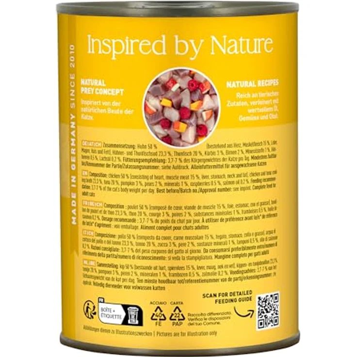 catz finefood N° 25 Huhn & Thunfisch Feinkost Katzenfutter nass, 50% Huhn, 20% Thunfisch, verfeinert mit Kürbis & Hagebutte, 6 x 400g Dosen – Bild 3