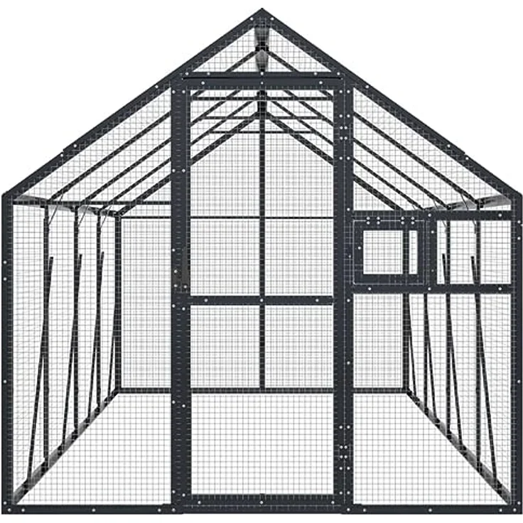 vidaXL Voliere, Vogelkäfig für Außenbereich mit Wire Mesh Grids, stabiler Anthrazit Aluminium-Rahmen, abschließbare Tür und Fenster – Bild 3