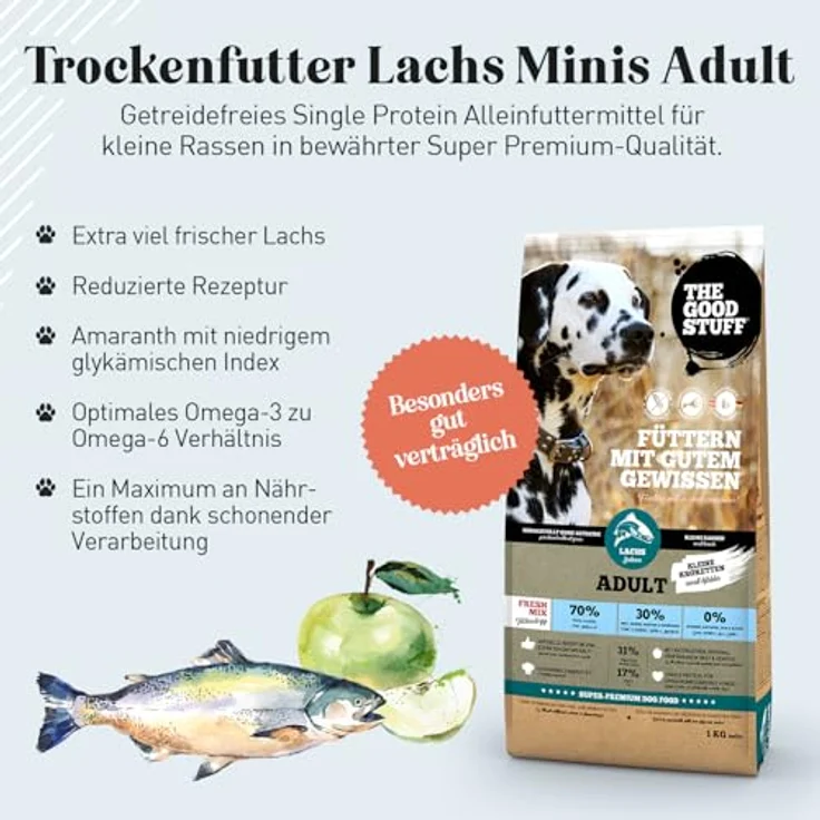 THE GOODSTUFF Minis Lachs (Adult) 1 kg | Hochwertiges getreidefreies Hundefutter mit 70% Lachs | Super-Premium Trockenfutter für ausgewachsene Hunde – Bild 3