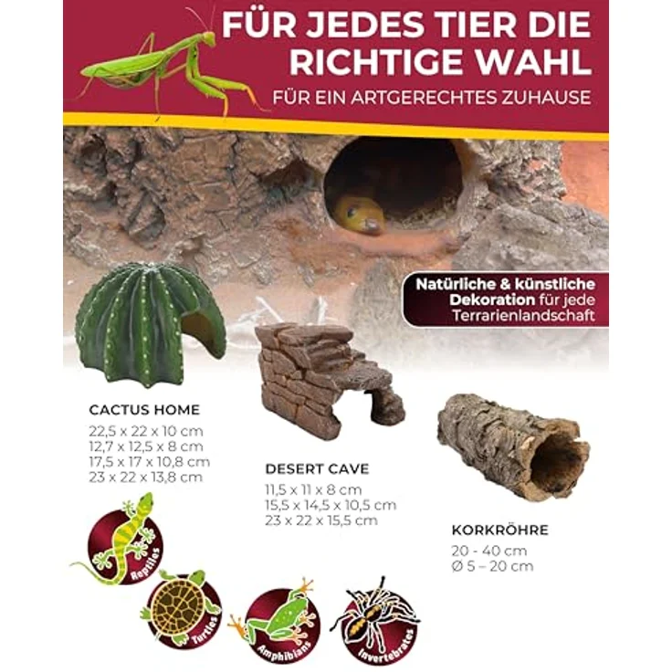 HOBBY Terraristik Cactus Home 2, Dekorative Versteckhöhle in Kakteenoptik, 12,7×12,5×8 cm, feuchtigkeitsbeständig aus Polyresin – Bild 5